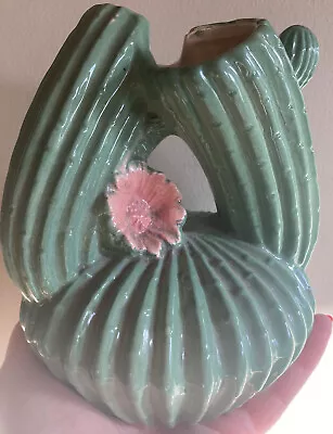 Buy Burleigh Ware Burslem Burgess Leigh Cactus  Double Neck Green Pink Vase Vintage • 46£