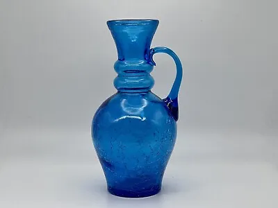 Buy Blue Crackle Art Glass Bud Vase With Applied Handle • 15.11£