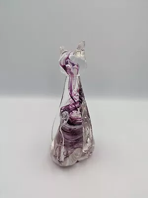 Buy Alum Bay Hand Made Glass Cat Purple Clear Swirl Art Glass Figurine Paperweight • 12£