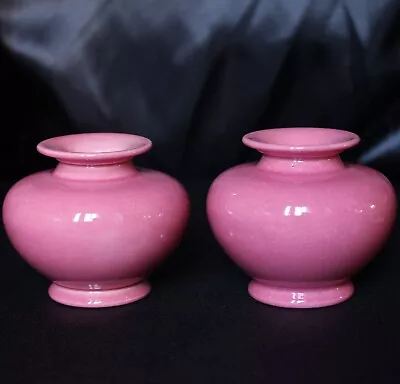 Buy Bretby Art Pottery Pink Glazed Ceramic Pair Of Squat Posy Vases 280A, C.1920's • 26.50£