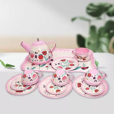 Buy Kids Tea Set With Metal Teapots Cups Plates Tea Party Set For Girls Children • 17.02£