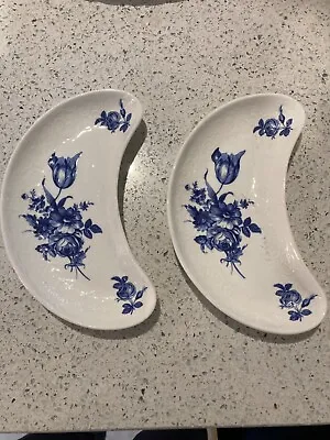 Buy Staffordshire Pair Half Moon Blue And White Dishes 99p No Reserve • 0.99£