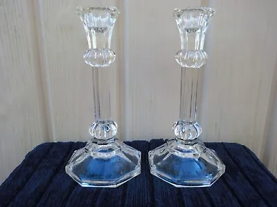 Buy Vintage Clear Glass Attractive Pair Of Column Candlesticks 7 1/2   Height Vgc. • 16£