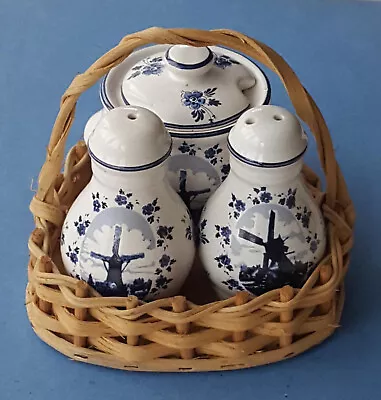 Buy Delft Cruet Basket Set - Salt Pepper Mustard Pots - Oude Molen Fabriek • 19.99£