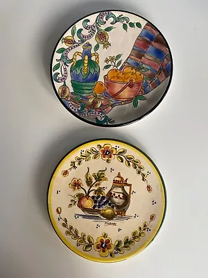 Buy 2x Large Spanish Ceramic Wall Hanging Plates, Fruit And Bottle - Hand Painted • 4.99£