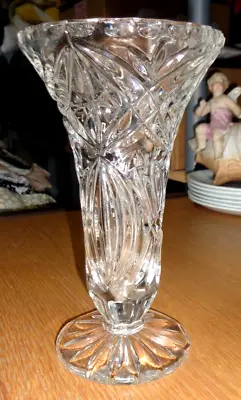Buy Vintage Crystal Moulded Heavy Cut Glass Flared Top Vase  7 Inches 18cm Tall • 7.99£