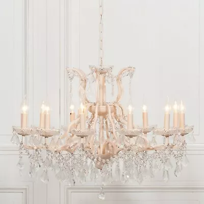 Buy Large Peach Cream 12 Arm Branch French Shallow Cut Glass Chandelier High Quality • 399.99£