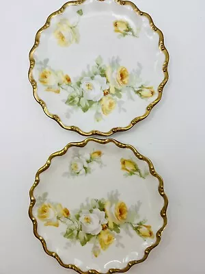 Buy Coronet Limoges France Plates 2 Yellow White Roses 6 INCH Vintage Hand Painted • 22.73£