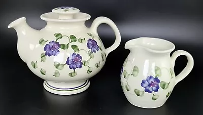 Buy Cinque Ports Pottery The Monastery Rye Tea Pot & Milk Jug Fuschia Floral Pattern • 22.72£