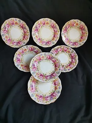 Buy 7x Vintage Royal Albert Serena  Side Tea Plate Gold Rim 7  Pink Roses • 29.99£