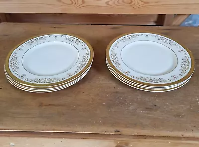 Buy Vintage Set 8 Royal Doulton Bone China Belmont Gold H4991 Dinner Plates • 100£