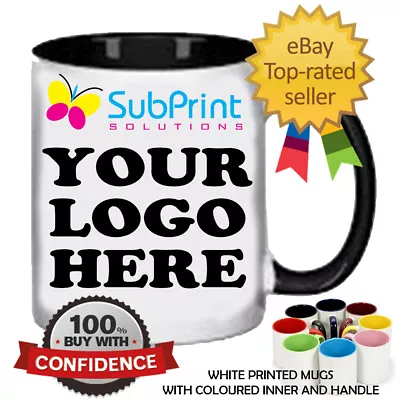 Buy Printed Bulk LOGO Coffee Mugs Colour Inside & Handle Branded Personalised Mug • 8.69£