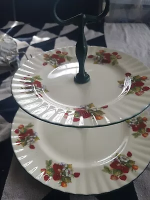 Buy Vintage Royal Vale 2-Tier Hostess Cake Plate Stand D576 Strawberry Pattern • 12£