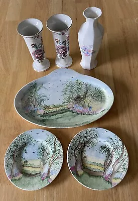 Buy 3 X 1940s Barratt Hand Painted Plates, 2 X Royal Norfolk & 1 X Aynsley Vases. • 10£