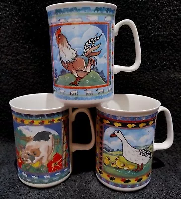 Buy Trio Of Ashley Staffordshire Bone China Mugs - Farmyard Animal Designs • 11.99£