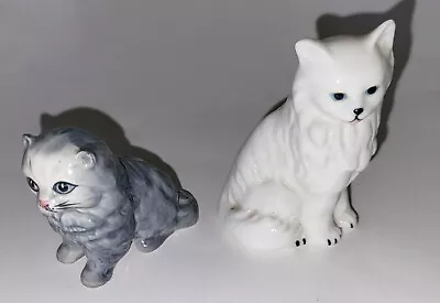 Buy 2 Pottery Ceramic Cat Kitten White And Grey Unmarked Beswick ? • 10.99£