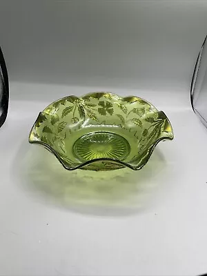 Buy ANTIQUE U.S. Glass EAPG DELAWARE Emerald Green Fluted Berry Decorative Bowl • 23.71£