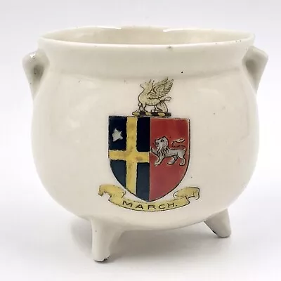 Buy Vintage Crested China Model Of Pot / Cauldron On 3 Small Feet - March Crest • 6.50£