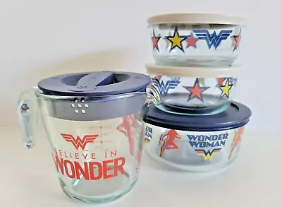 Buy Wonder Woman Pyrex 8 Piece Set : Measuring Cup And Storage Bowls With Lids New • 41.83£