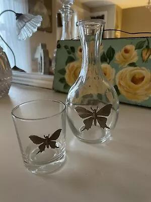 Buy Vintage Glass Water Carafe Laura Ashley Pewter Butterfly Shabbychic Chateau • 10£