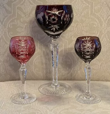 Buy Set Of 3 Bohemian Cut To Clear Crystal 1 Hock Wine & 2 Cordial Glasses • 85.24£