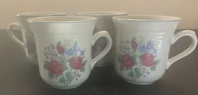 Buy Gibson Roseland Coffee Tea Cups 8 Oz. Roses Stoneware Pink Green Blue Set Of 4 • 13.42£