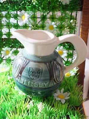 Buy Vintage Jersey Pottery Milk /Cream Jug /Vase Aqua Green & White Approx 14.5cms • 14.99£