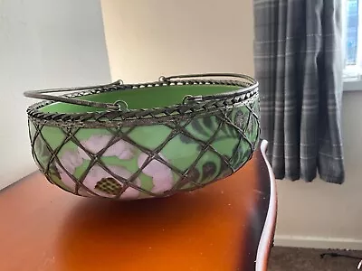 Buy Vintage Glass Fruit Bowl With Decorative Metal Stand • 10£
