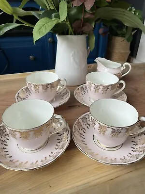 Buy Rare Pretty Pink & Gold Vintage 17pc Fine Bone China Adderley England Tea Set • 100£
