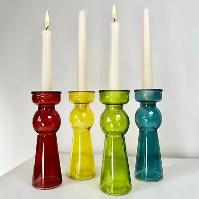 Buy Set Of 4 Coloured Bubble Candlestick Holders Glass Eclectic Taper Candle Decor • 21.99£