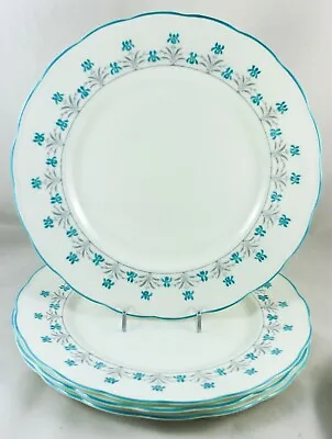 Buy Fab Set 4 Dinner Plates George Jones Crescent Bone China 32963 Aqua Blue Flowers • 55.95£