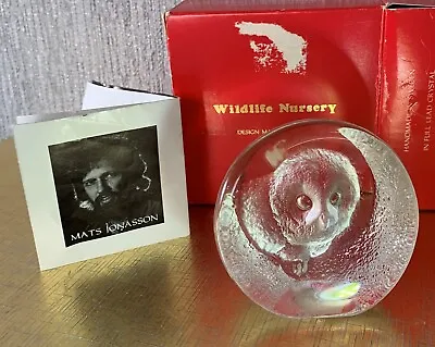 Buy Scandanavian Lead Crystal Glass Owl Chick Paperweight Mats Jonasson With Label • 12.99£
