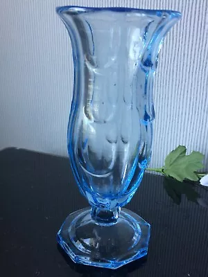 Buy Vintage Sowerby Blue Pressed Glass Vase Stemmed Small Thick Flowers Vase • 5£