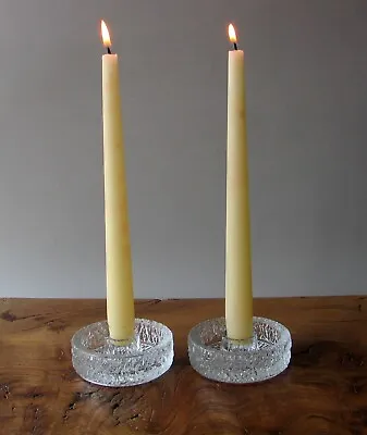 Buy Pair Vintage Glass Candle Holders Mcm Ice Textured • 14£