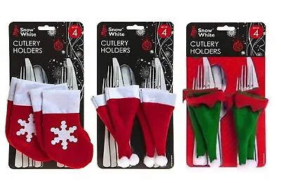 Buy CUTLERY HOLDERS CHRISTMAS Set Of 4 Holder Red Elf Stockings Santa Hat Boot UK • 6.43£