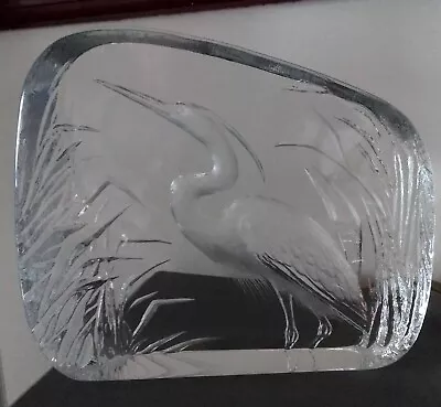 Buy Mats Jonasson Art Glass Large Heron Paperweight Etched Signature 3266 Swedish  • 22£