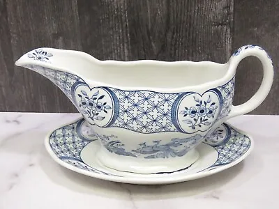 Buy FURNIVALS England Blue & White OLD CHELSEA Gravy Sauce Boat & Underplate • 23.21£