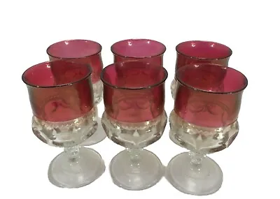 Buy Set Of 6 Tiffin “KINGS CROWN  Ruby Red Flashed Glasses Vintage • 24.08£