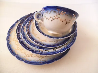 Buy Antique Dinnerware French Saxon China SEBRING OH 6pc Setting Flow Blue 24k Gold • 37.94£