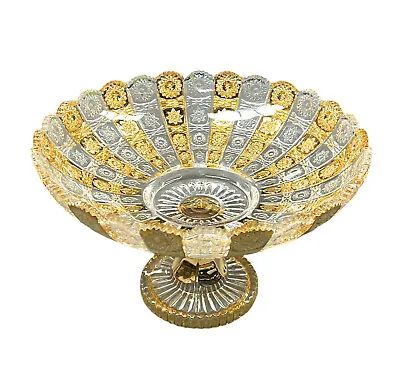 Buy Gold Clear Fruit Bowl Romany Round Crushed Bling Centrepiece UK Luxury Glass UK • 39.99£
