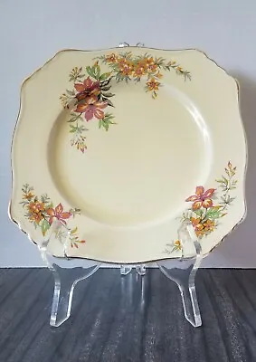 Buy Vintage Royal Winton Victorian Floral Square Plate W/ Gold Trim Made In England • 14.17£