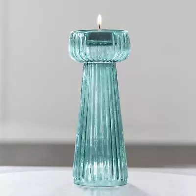 Buy Tall Tea Light Holder Blue Green Coloured Glass Candlestick • 12£