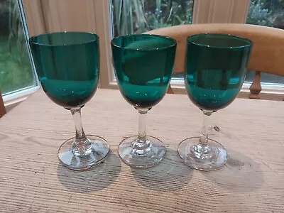 Buy Vintage Victorian Glasses Teal Green  3 Glasses 13cm High Small Wine Sherry • 12£