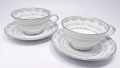 Buy Noritake Margaret Cups And Saucers Set Of 2 Tea Coffee White Green Platinum 6243 • 9.33£