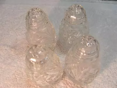 Buy Vintage Antique Clear Glass CRYSTAL SALT PEPPER SHAKERS (2 SETS) GLASS LIDS • 14.18£