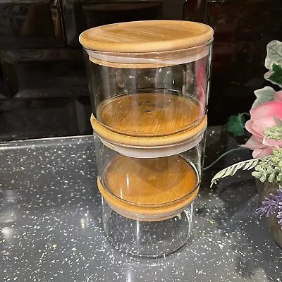Buy Stacking Glass Jars Bamboo Lids Snack Candy Storage Tea Coffee Sugar  Glass Jars • 19.99£