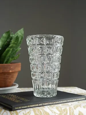 Buy Vintage Czech Heavy Pressed Glass Art Vase By Jiri Zejmon, OXO Pattern • 55£