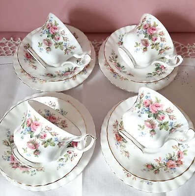 Buy Royal Albert Moss Rose 4x Trios Tea Cups Saucers Plates Floral Afternoon Party • 19.99£