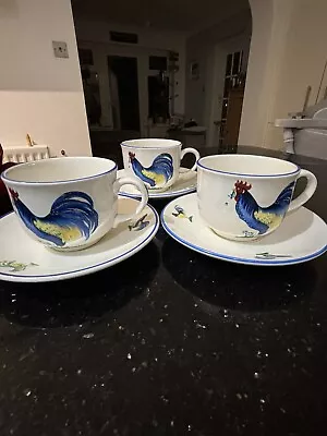 Buy Prinknash Abbey Gabriella Shaw Pottery Cockerel Pattern Cup And Saucer X3 • 29.99£
