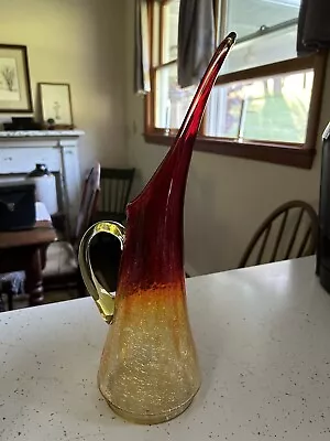 Buy Vintage Kanawha Amberina Glass Pitcher Vase Crackle Art Glass MCM Swung Vase 14” • 28.45£
